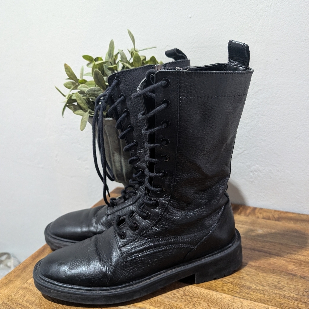 Zara Black Combat Lace-Up Boots Size 38/7.5